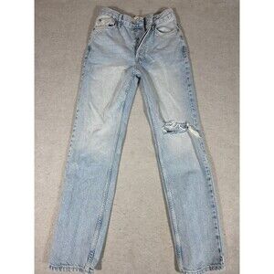 We The Free Jeans Womens 25 Light Wash High Rise Wide Leg Button Fly Denim 25x30
